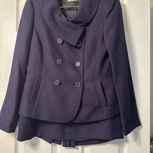 Tahari ASL Purple and Black Suit with Draped Collar